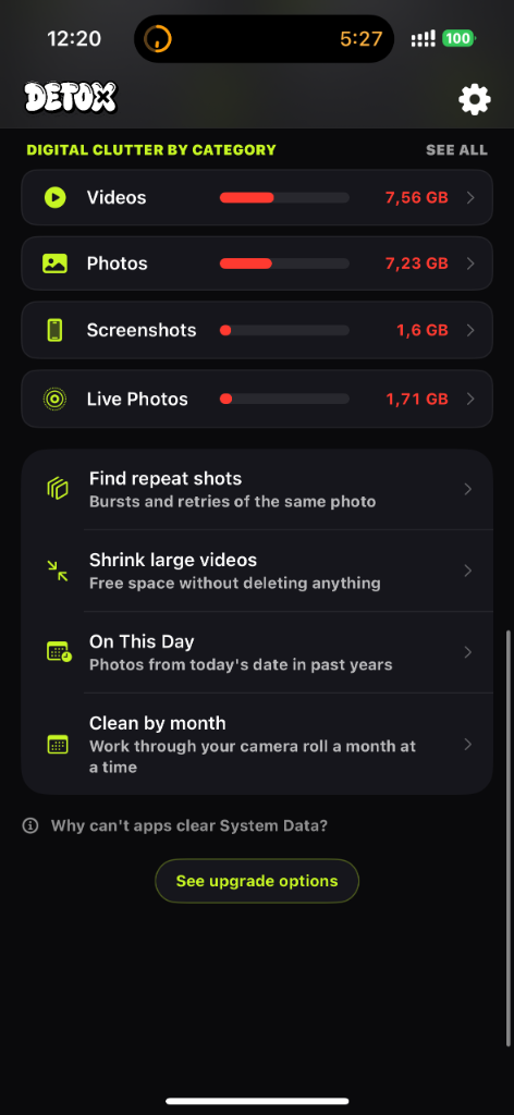 DETOX Category Breakdown Screenshot